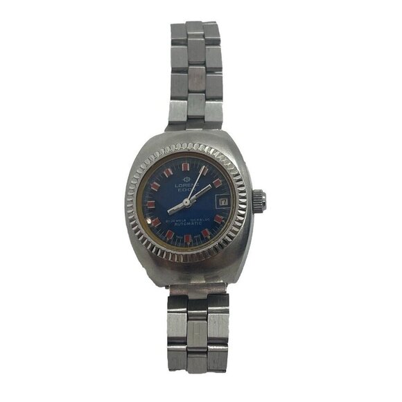 Lorenz Edox Watch 21 Jewel Incabloc Automatic Blue Face Date All Stainless Steel - Picture 1 of 7